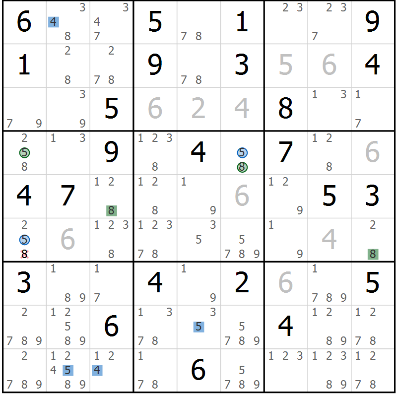 Position des candidats pour la solution de la Gr 65 page 68 du magazine de sudoku Suprême n° 029