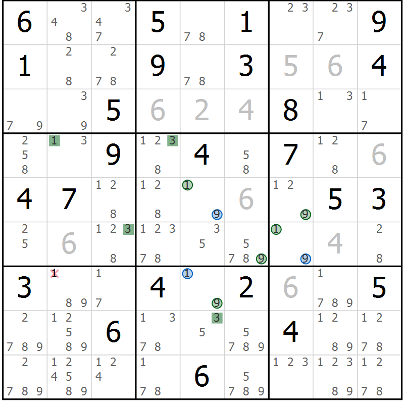 Position des candidats pour la solution de la Gr 65 page 68 du magazine de sudoku Suprême n° 029