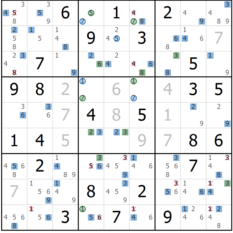 Position des candidats pour la solution de la Gr 66 page 69 du magazine de sudoku Suprême n° 029