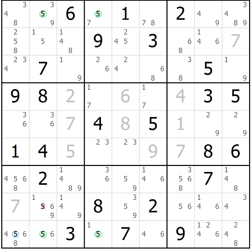 Position des candidats pour la solution de la Gr 66 page 69 du magazine de sudoku Suprême n° 029