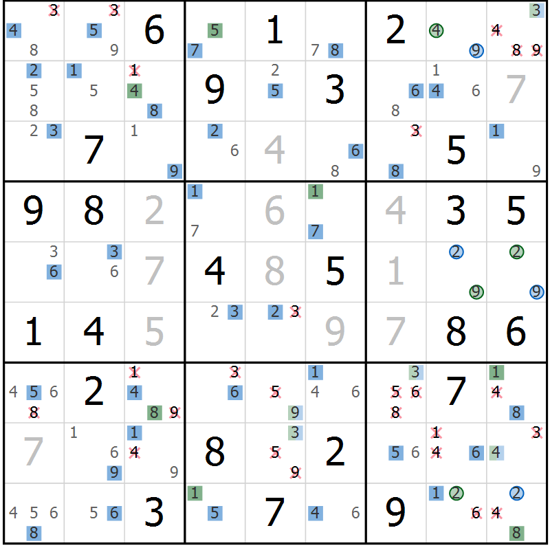 Position des candidats pour la solution de la Gr 66 page 69 du magazine de sudoku Suprême n° 029