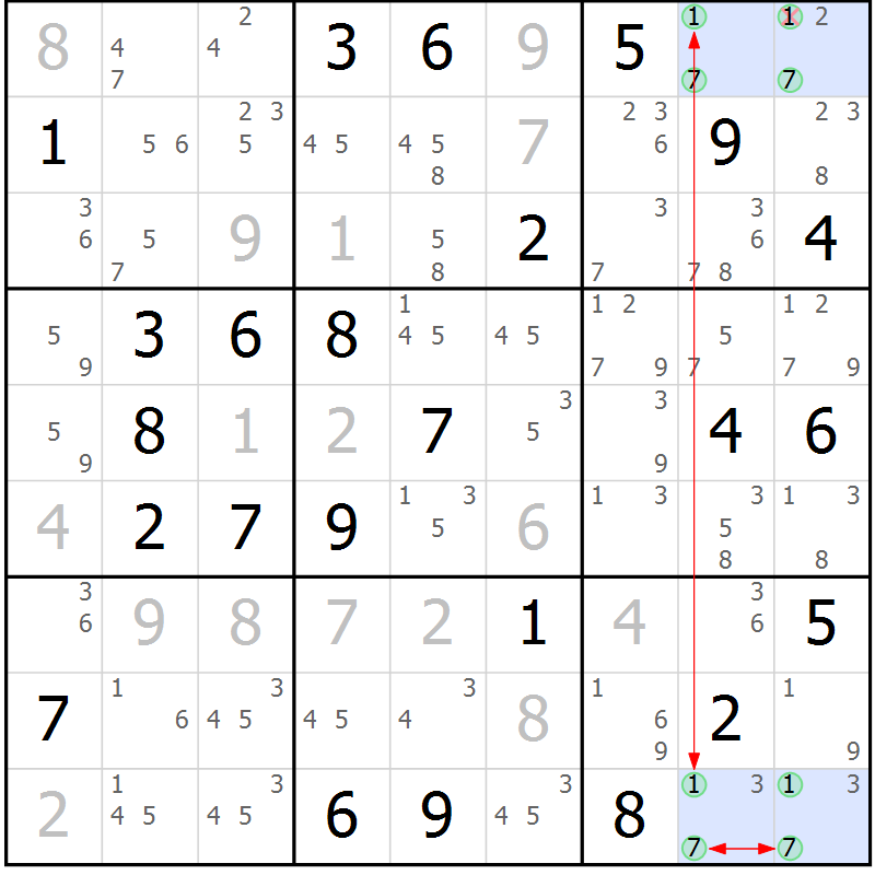 Position des candidats pour la solution de la Gr 67 page 70 du magazine de sudoku Suprême n° 029