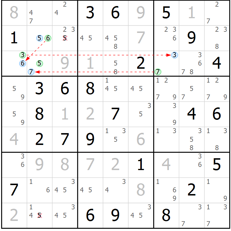 Position des candidats pour la solution de la Gr 67 page 70 du magazine de sudoku Suprême n° 029