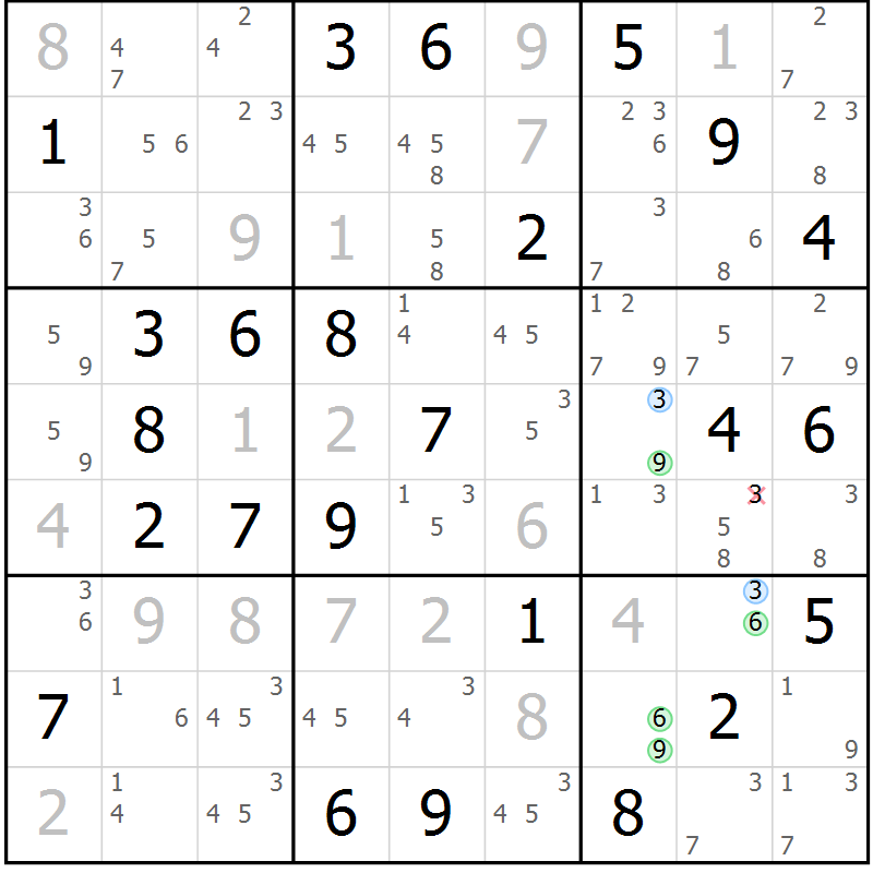 Position des candidats pour la solution de la Gr 67 page 70 du magazine de sudoku Suprême n° 029