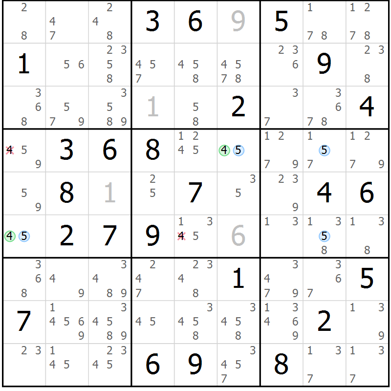 Position des candidats pour la solution de la Gr 67 page 70 du magazine de sudoku Suprême n° 029
