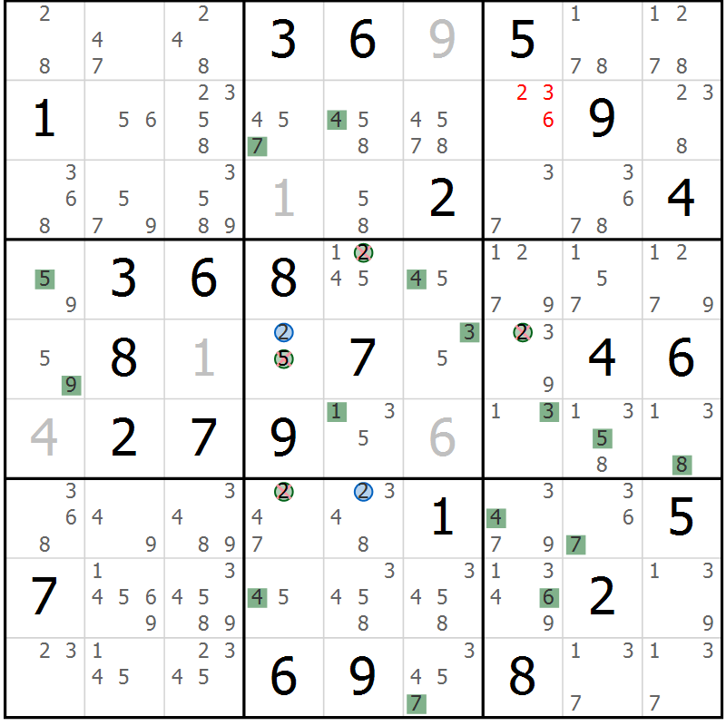 Position des candidats pour la solution de la Gr 67 page 70 du magazine de sudoku Suprême n° 029