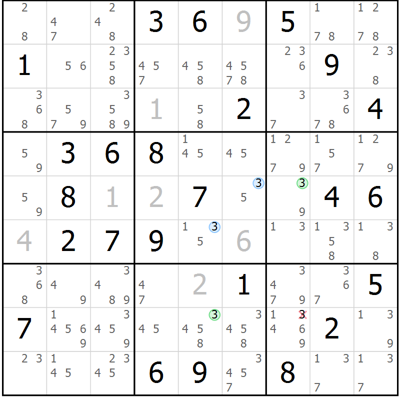 Position des candidats pour la solution de la Gr 67 page 70 du magazine de sudoku Suprême n° 029