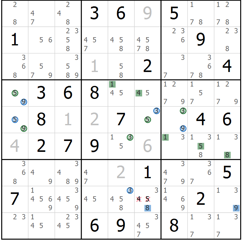 Position des candidats pour la solution de la Gr 67 page 70 du magazine de sudoku Suprême n° 029