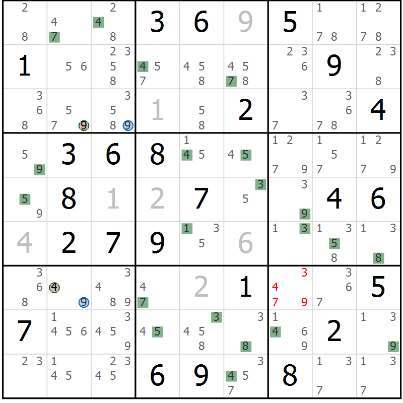 Position des candidats pour la solution de la Gr 67 page 70 du magazine de sudoku Suprême n° 029