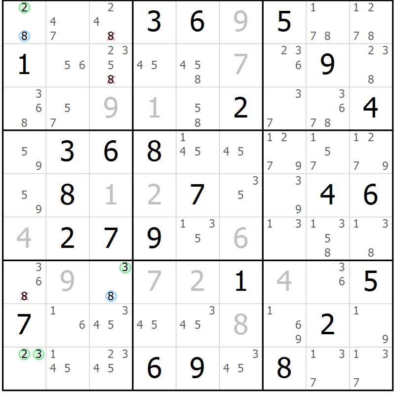 Position des candidats pour la solution de la Gr 67 page 70 du magazine de sudoku Suprême n° 029