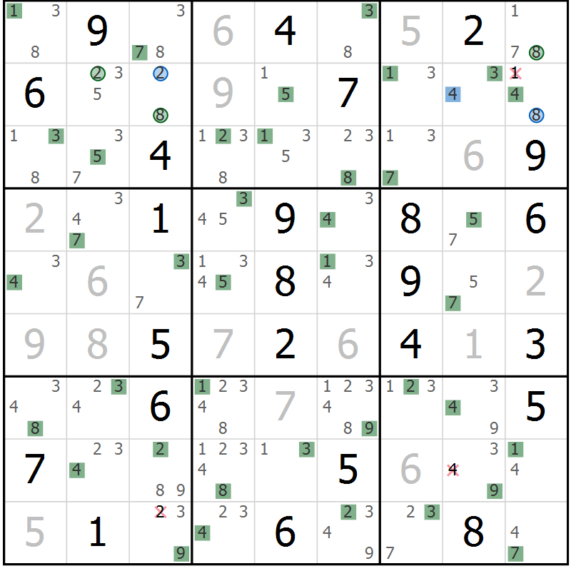 Position des candidats pour la solution de la Gr 68 page 71 du magazine de sudoku Suprême n° 029
