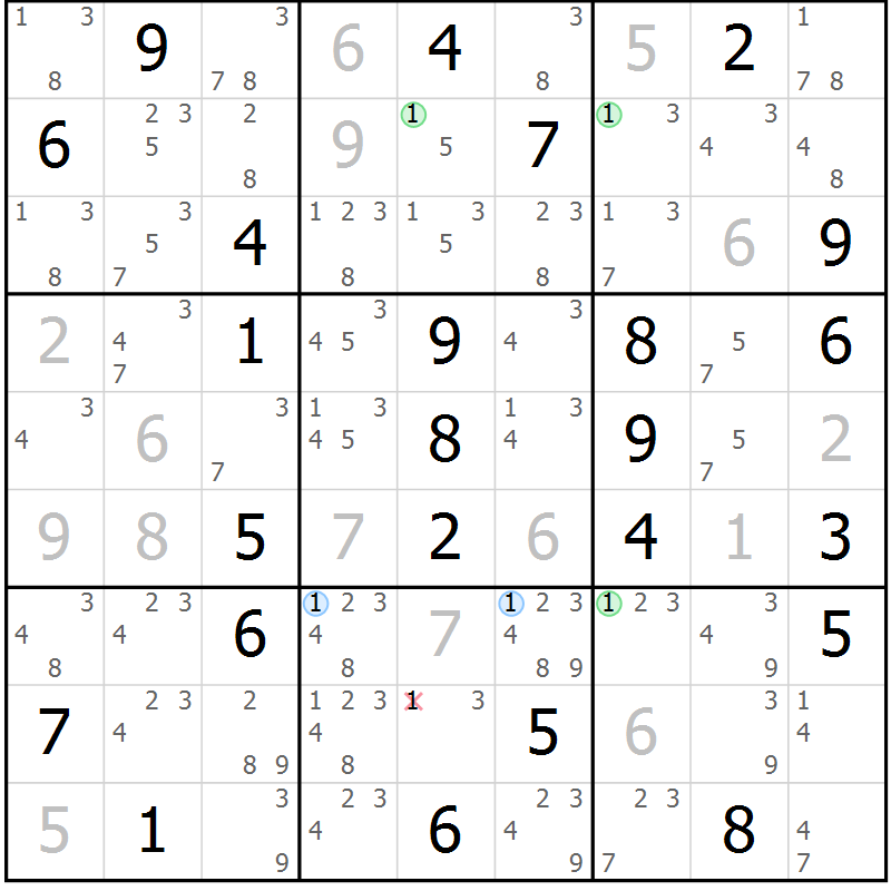 Position des candidats pour la solution de la Gr 68 page 71 du magazine de sudoku Suprême n° 029