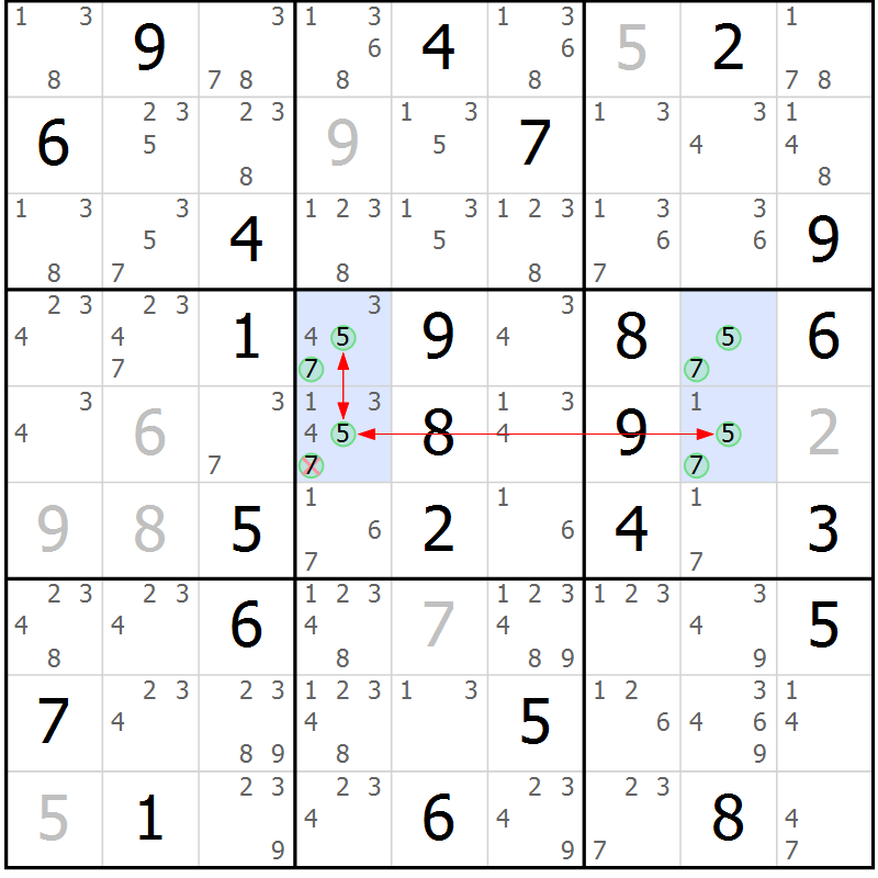 Position des candidats pour la solution de la Gr 68 page 71 du magazine de sudoku Suprême n° 029