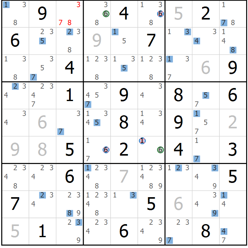 Position des candidats pour la solution de la Gr 68 page 71 du magazine de sudoku Suprême n° 029