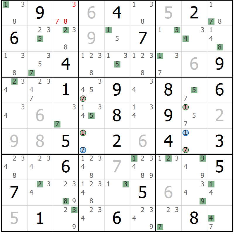 Position des candidats pour la solution de la Gr 68 page 71 du magazine de sudoku Suprême n° 029