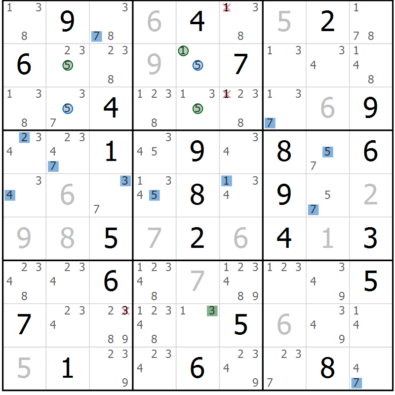 Position des candidats pour la solution de la Gr 68 page 71 du magazine de sudoku Suprême n° 029