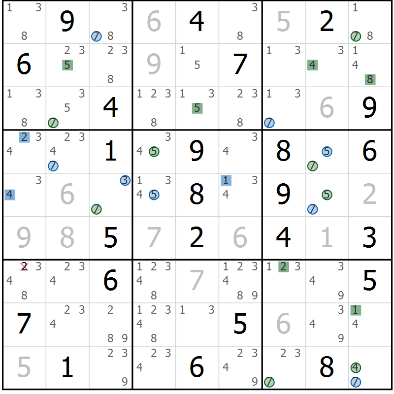 Position des candidats pour la solution de la Gr 68 page 71 du magazine de sudoku Suprême n° 029