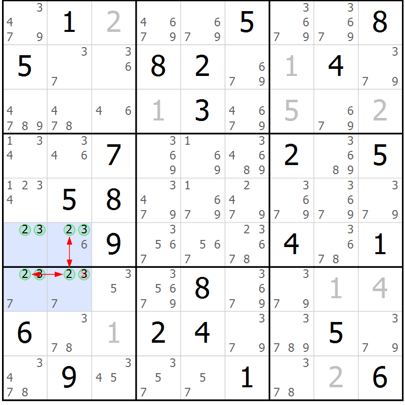 Position des candidats pour la solution de la Gr 69 page 72 du magazine de sudoku Suprême n° 029