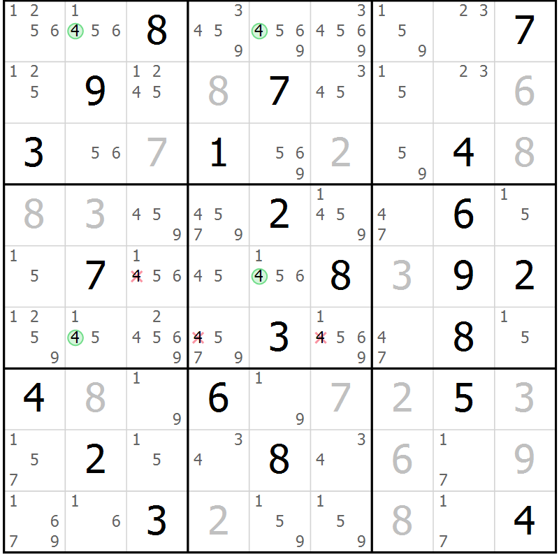 Position des candidats pour la solution de la Gr 7 page 10 du magazine de sudoku Suprême n° 029