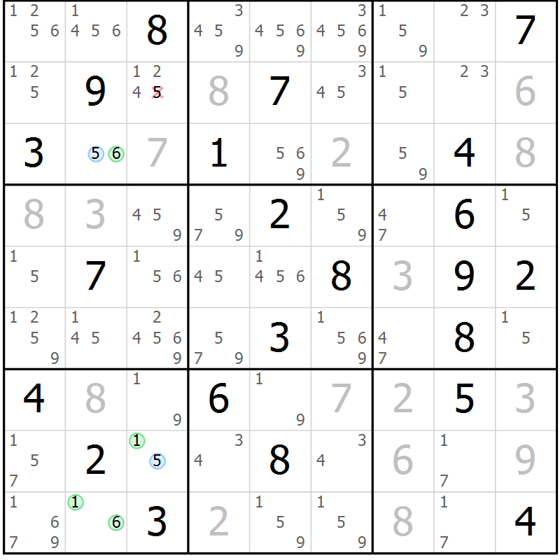 Position des candidats pour la solution de la Gr 7 page 10 du magazine de sudoku Suprême n° 029