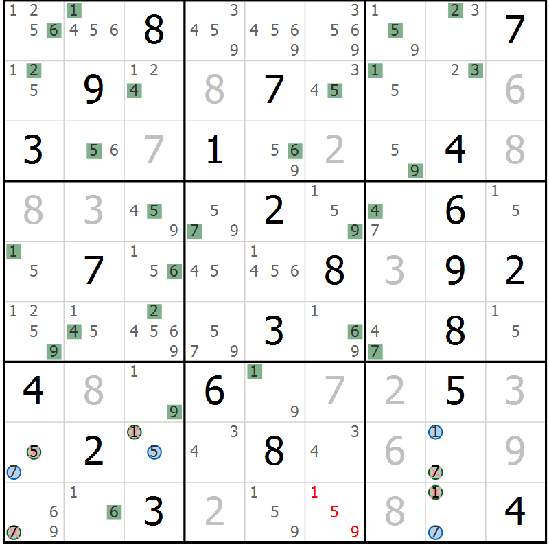 Position des candidats pour la solution de la Gr 7 page 10 du magazine de sudoku Suprême n° 029
