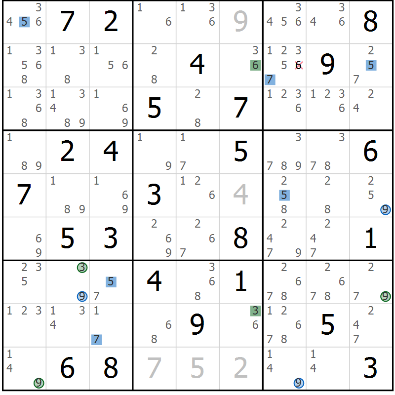 Position des candidats pour la solution de la Gr 70 page 73 du magazine de sudoku Suprême n° 029