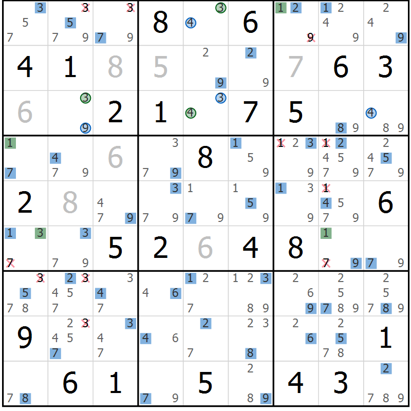 Position des candidats pour la solution de la Gr 73 page 76 du magazine de sudoku Suprême n° 029