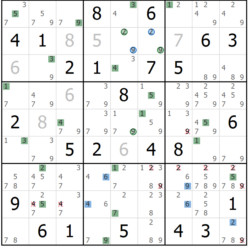 Position des candidats pour la solution de la Gr 73 page 76 du magazine de sudoku Suprême n° 029
