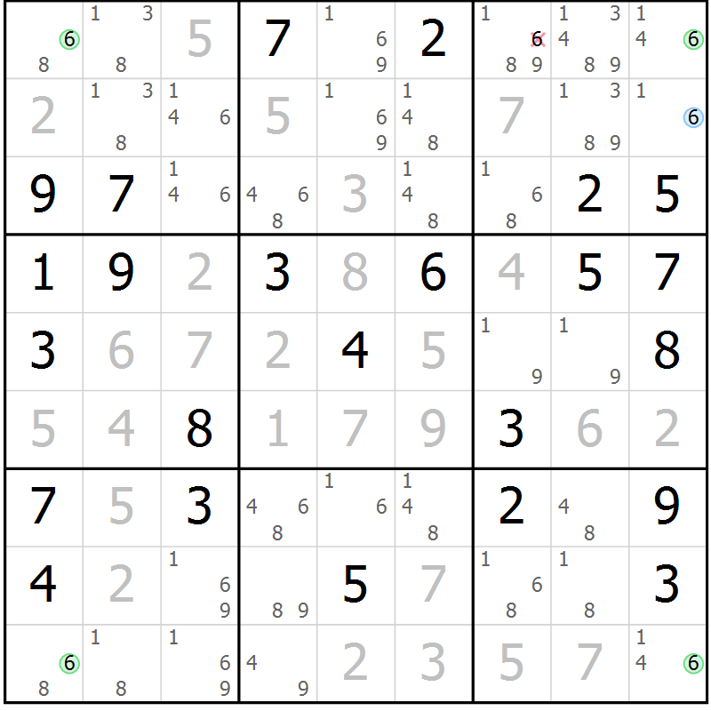 Position des candidats pour la solution de la Gr 74 page 77 du magazine de sudoku Suprême n° 029