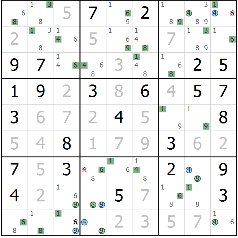 Position des candidats pour la solution de la Gr 74 page 77 du magazine de sudoku Suprême n° 029
