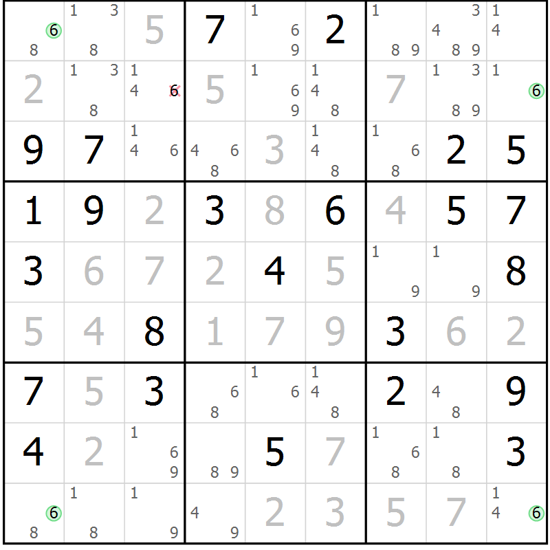 Position des candidats pour la solution de la Gr 74 page 77 du magazine de sudoku Suprême n° 029