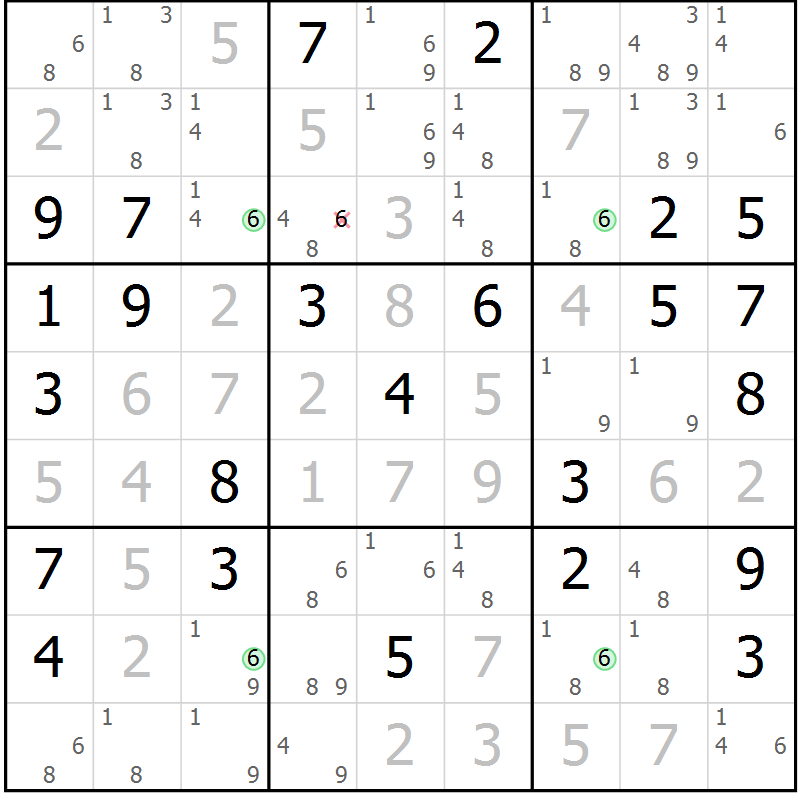 Position des candidats pour la solution de la Gr 74 page 77 du magazine de sudoku Suprême n° 029