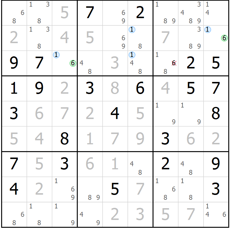 Position des candidats pour la solution de la Gr 74 page 77 du magazine de sudoku Suprême n° 029