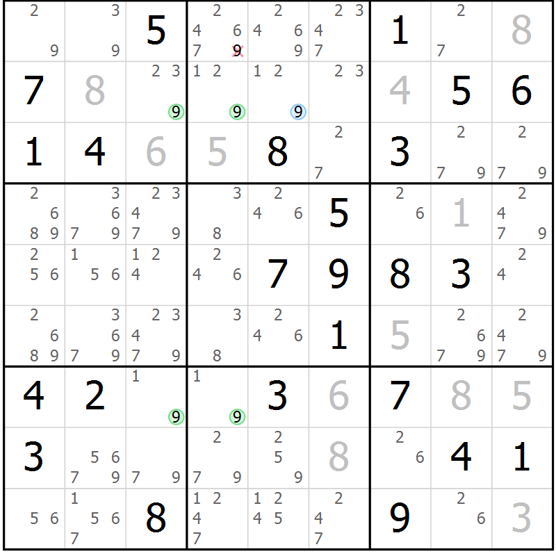 Position des candidats pour la solution de la Gr 75 page 78 du magazine de sudoku Suprême n° 029