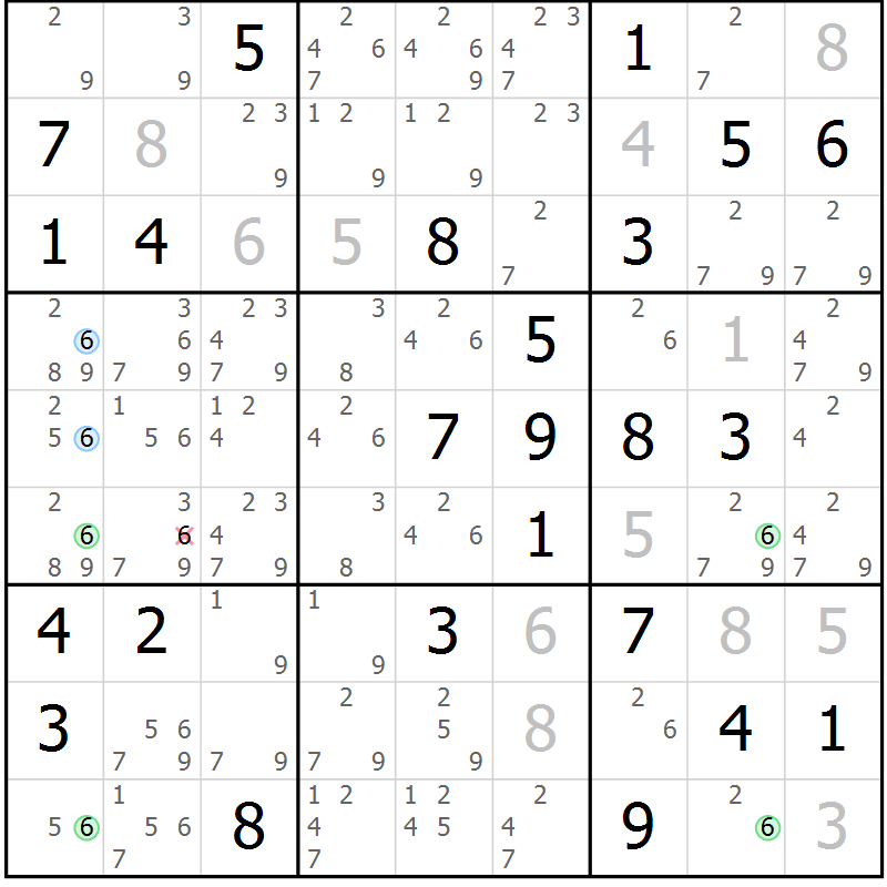 Position des candidats pour la solution de la Gr 75 page 78 du magazine de sudoku Suprême n° 029