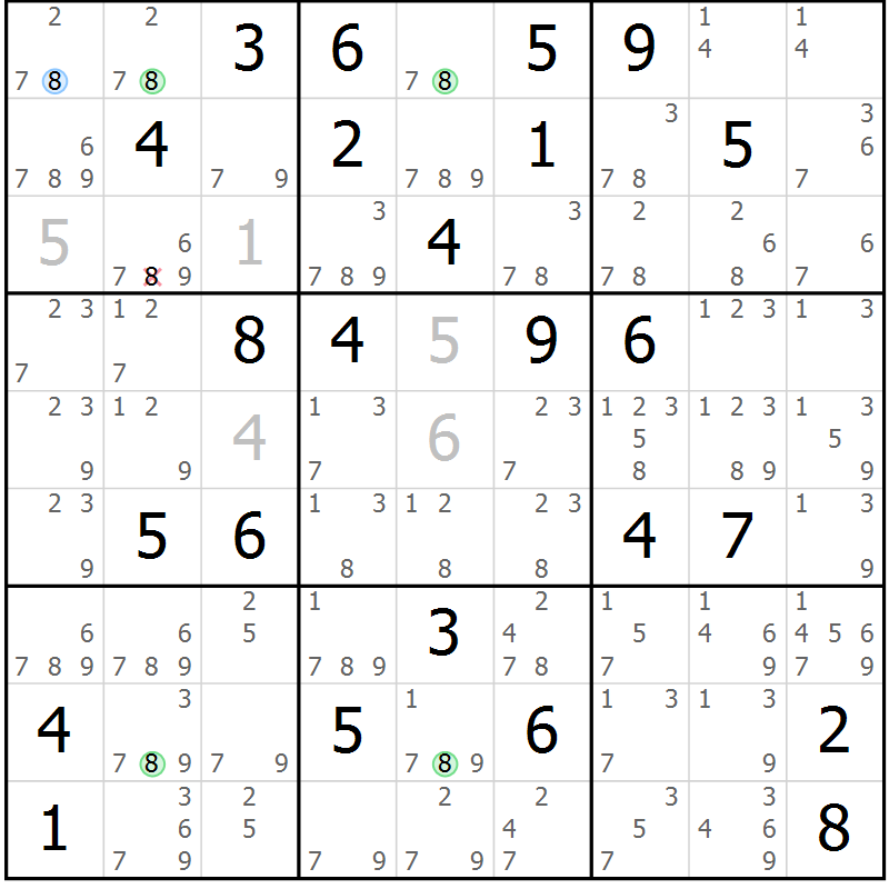 Position des candidats pour la solution de la Gr 76 page 79 du magazine de sudoku Suprême n° 029