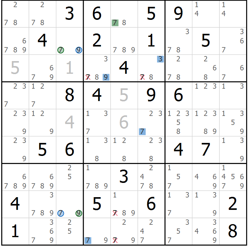Position des candidats pour la solution de la Gr 76 page 79 du magazine de sudoku Suprême n° 029