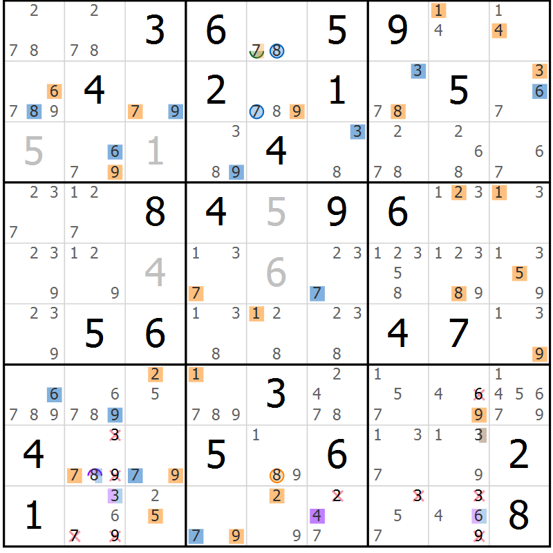 Position des candidats pour la solution de la Gr 76 page 79 du magazine de sudoku Suprême n° 029