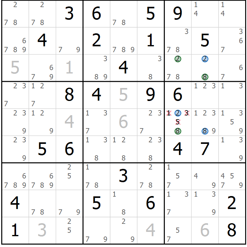 Position des candidats pour la solution de la Gr 76 page 79 du magazine de sudoku Suprême n° 029