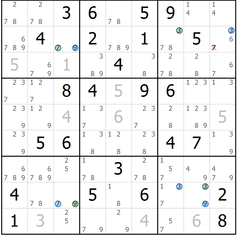 Position des candidats pour la solution de la Gr 76 page 79 du magazine de sudoku Suprême n° 029