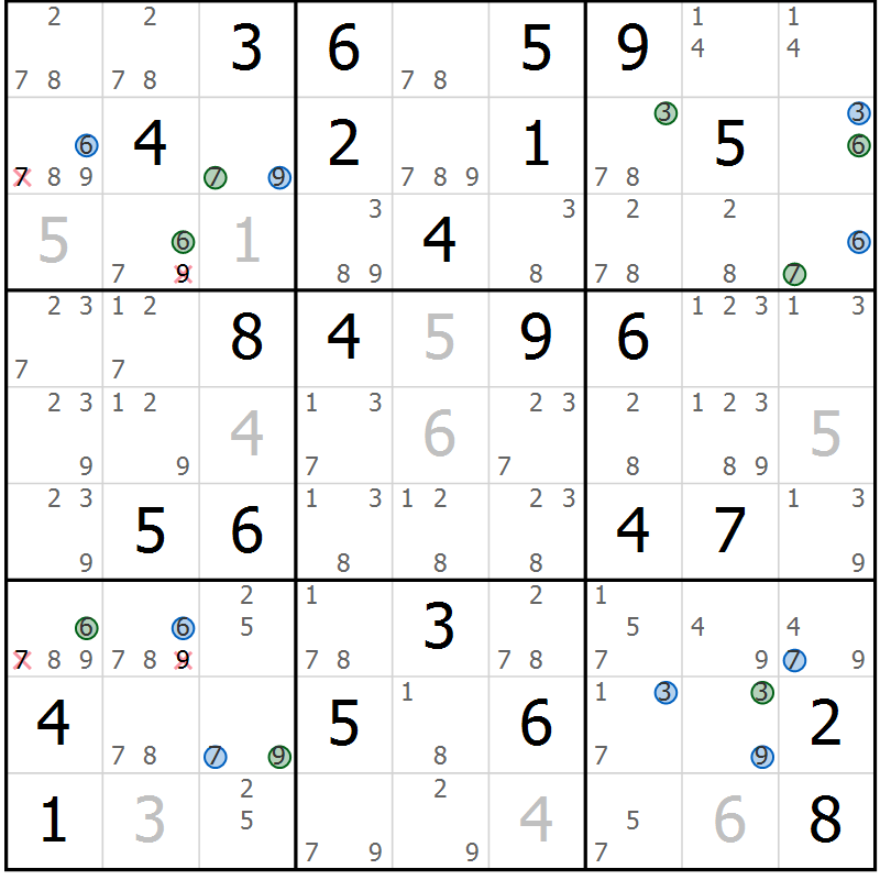Position des candidats pour la solution de la Gr 76 page 79 du magazine de sudoku Suprême n° 029