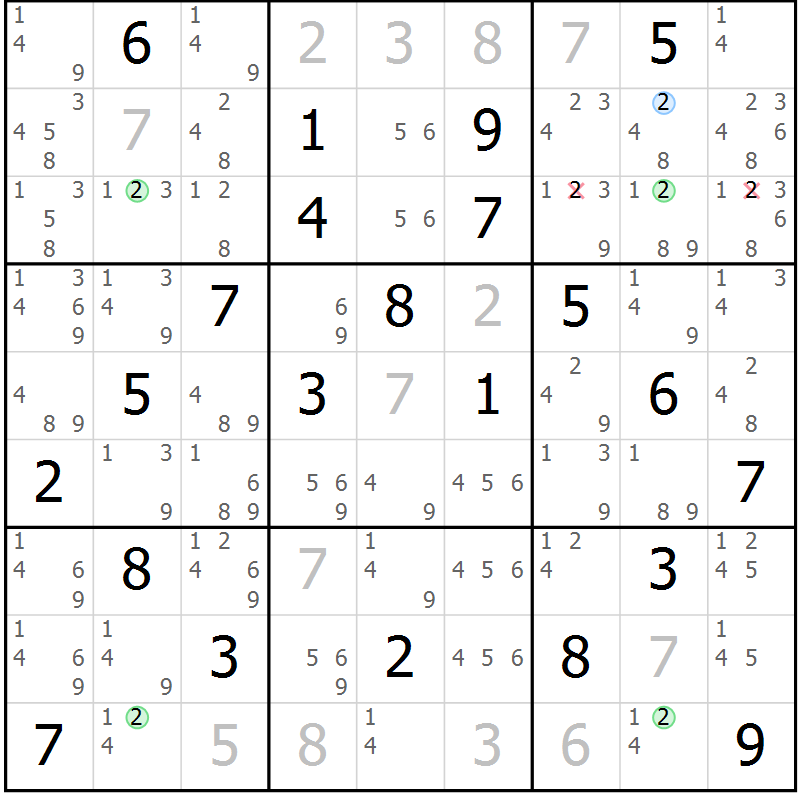 Position des candidats pour la solution de la Gr 77 page 80 du magazine de sudoku Suprême n° 029