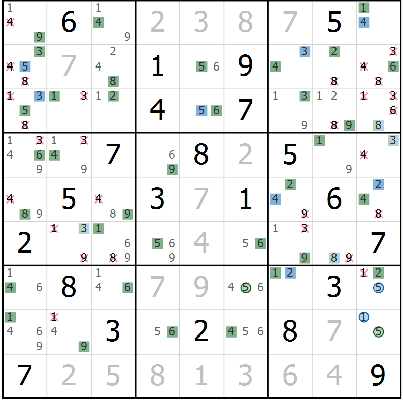 Position des candidats pour la solution de la Gr 77 page 80 du magazine de sudoku Suprême n° 029