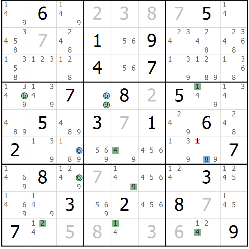 Position des candidats pour la solution de la Gr 77 page 80 du magazine de sudoku Suprême n° 029