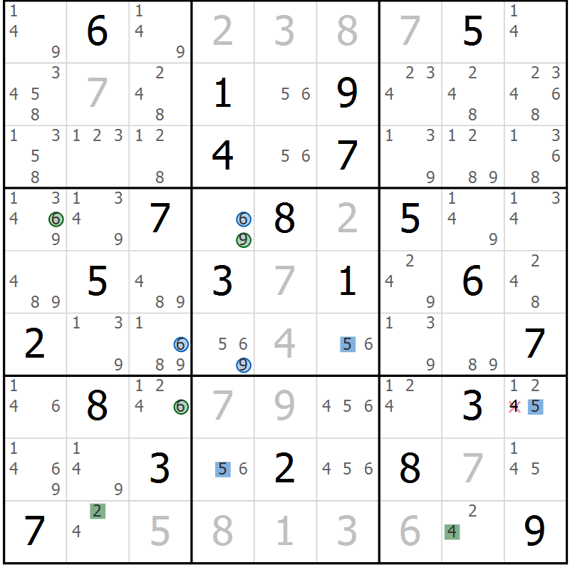 Position des candidats pour la solution de la Gr 77 page 80 du magazine de sudoku Suprême n° 029