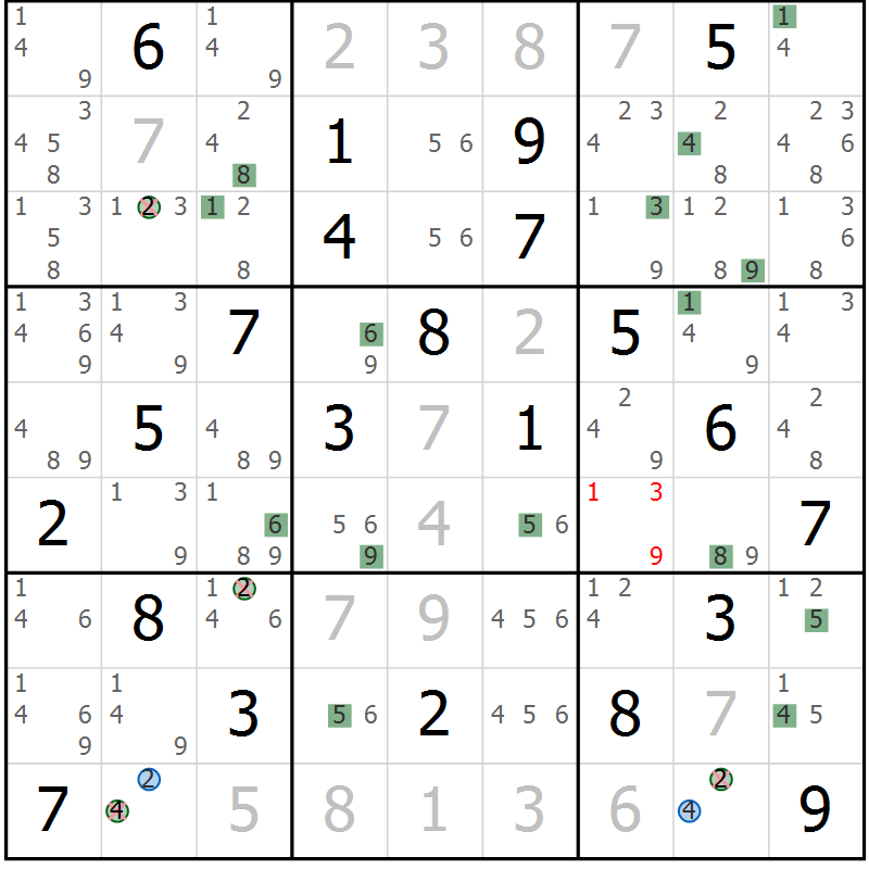 Position des candidats pour la solution de la Gr 77 page 80 du magazine de sudoku Suprême n° 029