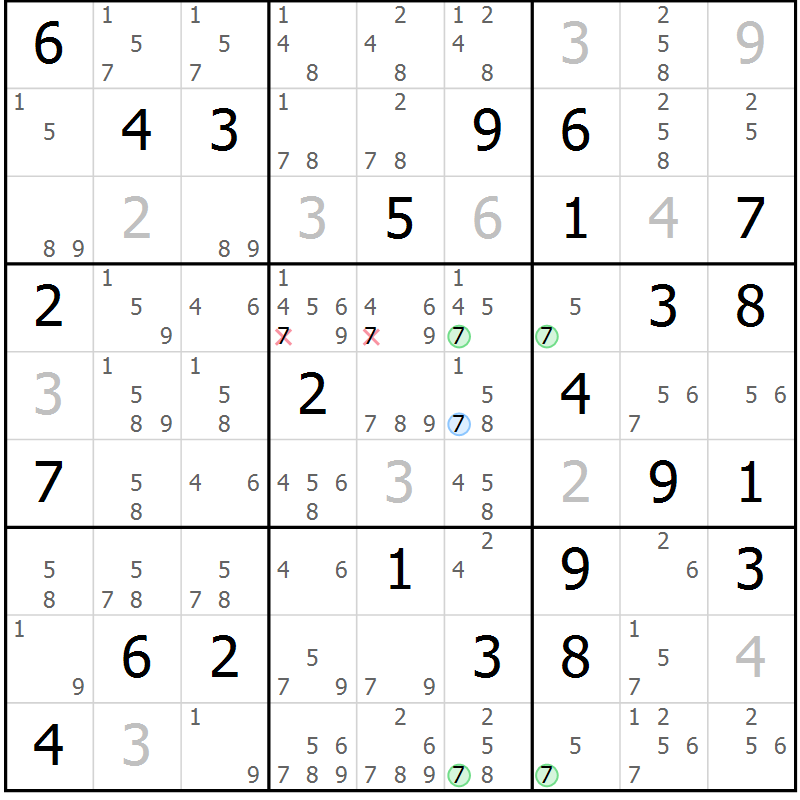 Position des candidats pour la solution de la Gr 78 page 81 du magazine de sudoku Suprême n° 029