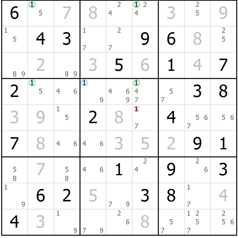 Position des candidats pour la solution de la Gr 78 page 81 du magazine de sudoku Suprême n° 029