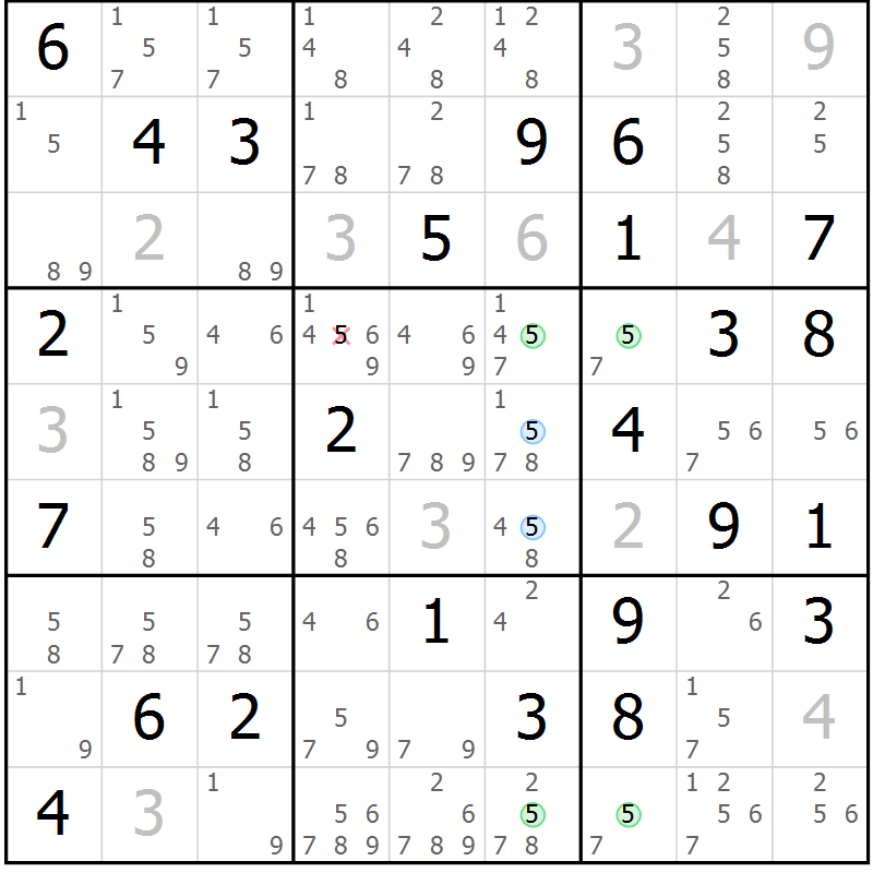Position des candidats pour la solution de la Gr 78 page 81 du magazine de sudoku Suprême n° 029
