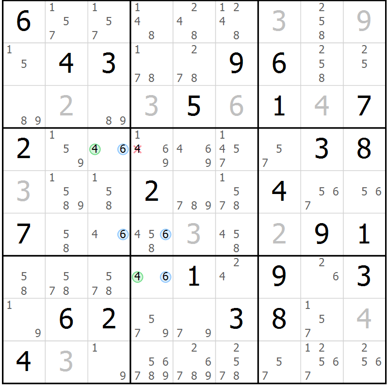 Position des candidats pour la solution de la Gr 78 page 81 du magazine de sudoku Suprême n° 029